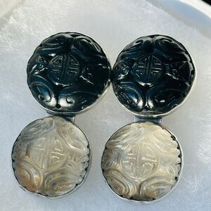 Rebecca Collin’s Carved Onyx and Crystal Sterling Silver Earrings